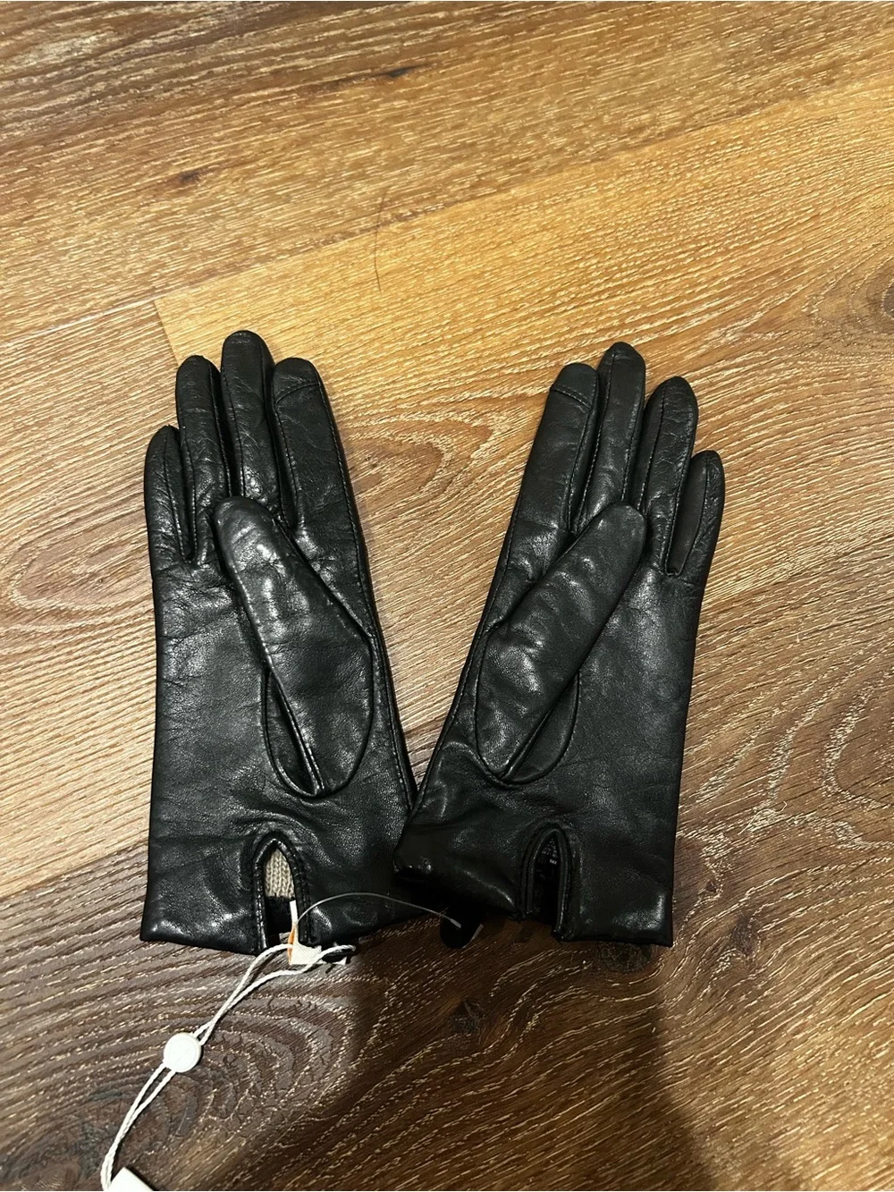 Tory Burch Black Leather Gloves with Gold Logo Medallion